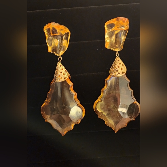 Vintage Orange yellow Resin Rock look-a-like earrings - Picture 7 of 7